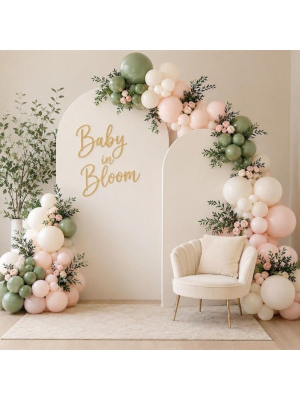Baby in Bloom Balloon Arch Kit, Pastel Sage Green & Pink Garland (139pcs)